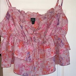 Wild Fable Pink and Purple Butterfly Ruffle Blouse